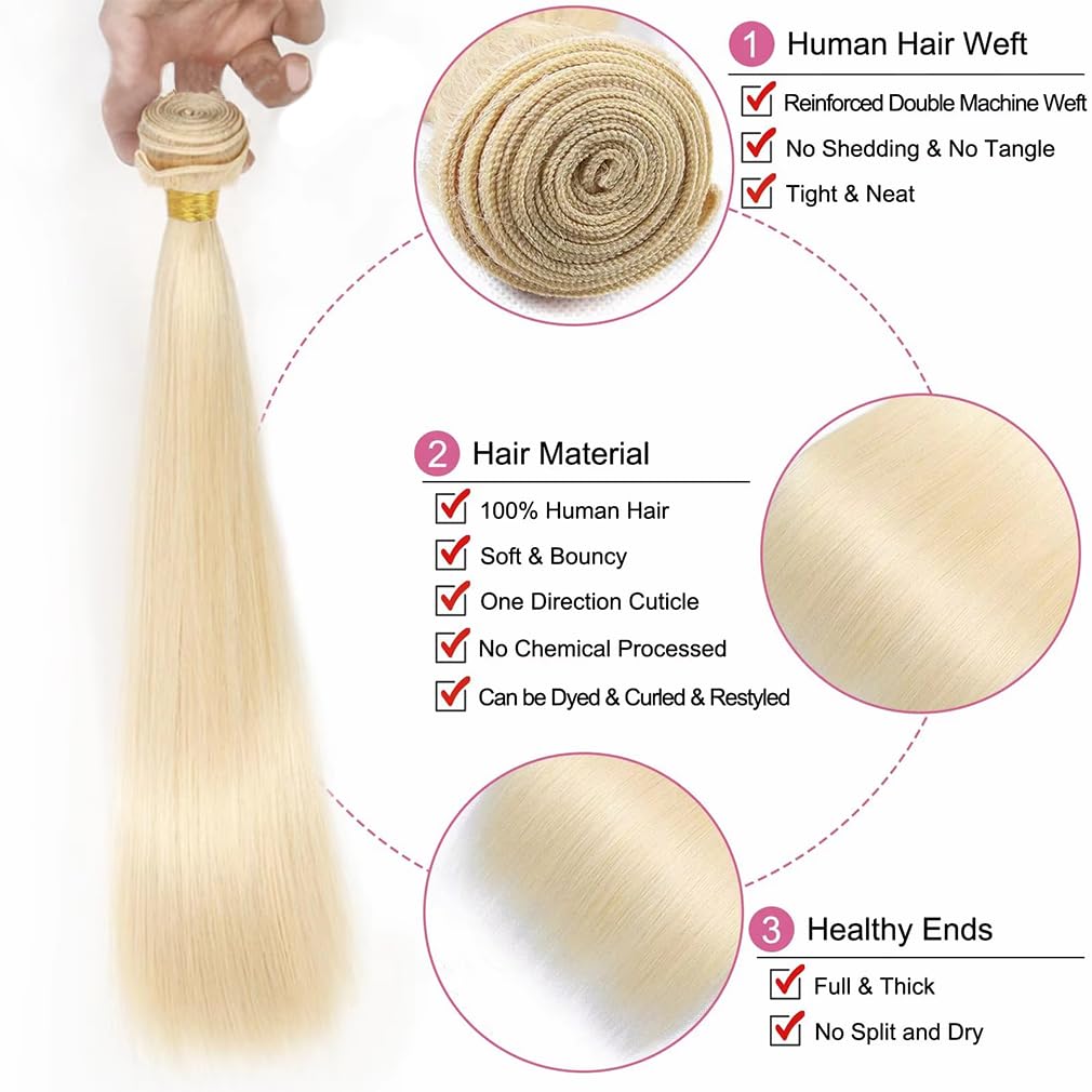 Human Hair Bundles - 613 Straight Blonde 100% Unprocessed Brazilian Hair Extensions | 16 Inch