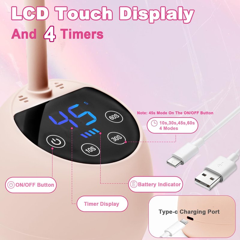 CGBE UV LED Nail Lamp, 36W Mini Cordless Flash Cure Lamp, USB Rechargeable Goosenecks LED Nail Light with 4 Timers & Auto Sensor for Salon Home DIY Use, White Diamond