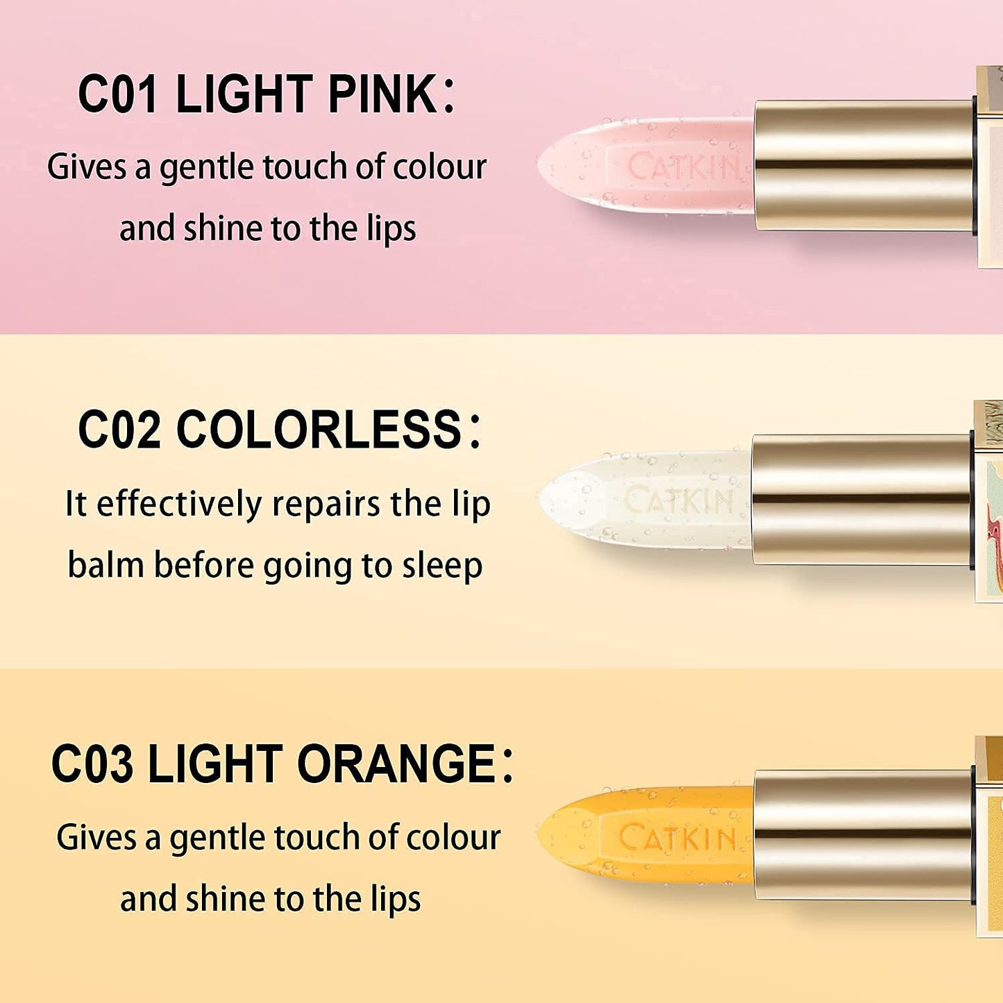 CATKIN 2Pcs Makeup Set Includes Natural Moisturising Lip Balm C01 and C03, Hydrating Lip Balm Chapstick Moisturising Lip Care with Vitamin E