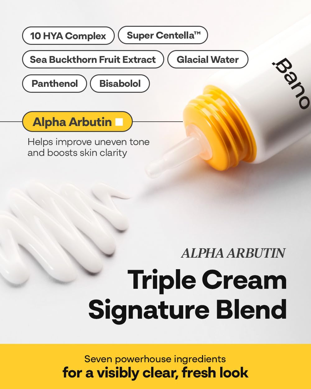 Bano Alpha Arbutin Triple Cream – Face Moisturizer with Alpha Arbutin & Niacinamide | Hydrating Hyaluronic Acid | Korean Skincare for Sensitive Skin | Fragrance-Free | 2.02 fl oz