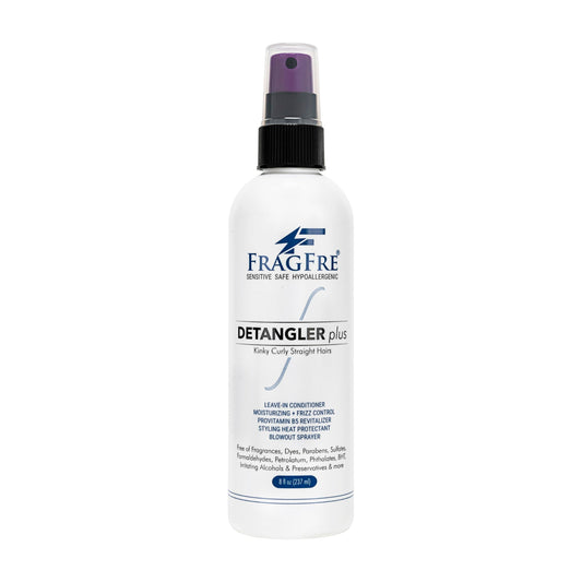 FRAGFRE Detangler plus Styling Hair Spray 8 oz - Heat Protectant and Blowout Spray - Leave in Conditioner for Sensitive Skin - Fragrance Free Hypoallergenic Unscented - Anti Frizz Vegan Cruelty Free