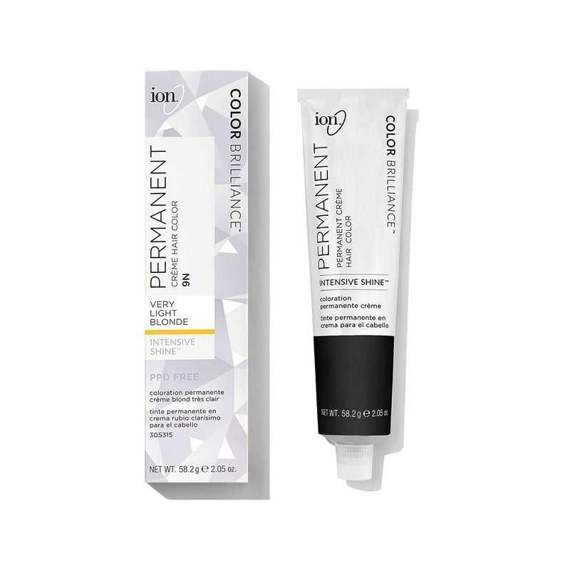 Ion Permanent Creme Hair Color 9N Very Light Blonde, Vegan, Cruelty Free, PPD Free, 100% Gray Coverage, Long Lasting, Fade Resistant Color, 2.05 oz