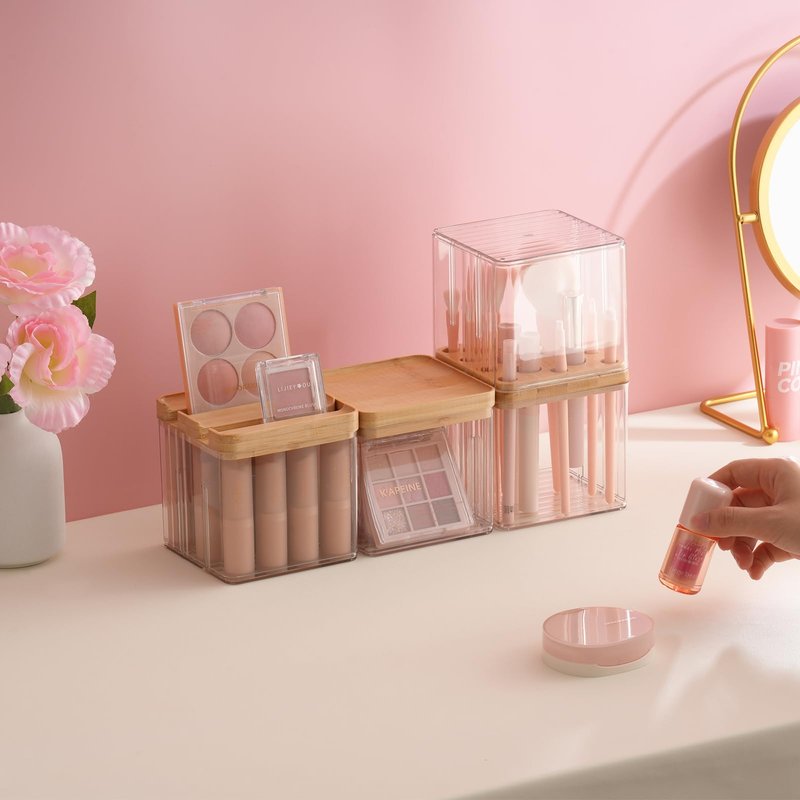 Makeup Brush Holder Comb with Cover Makeup Containers Organizers Set Makeup Holder Box Cosmetic Case With Lid Waterproof Dustproof Beauty Skincare Organizer Bathroom Vanity Countertop,Gift,Clear,3PCS