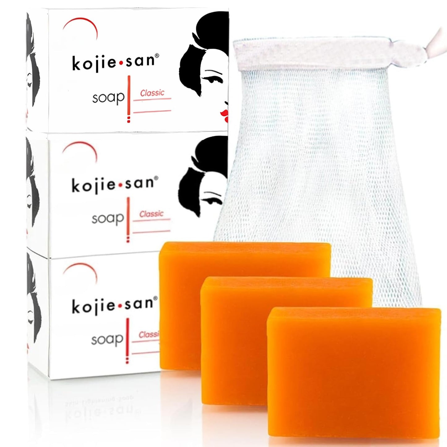 Kojie San Face & Body Skin Brightening Shower 9pc Set - the Original Kojic Acid Soap that Helps Reduce Dark Spots 6 x 135g Bars, Soap Dish and Facial Cleansing Brush…