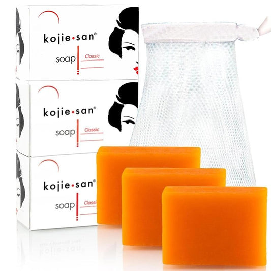 Kojie San Face & Body Skin Brightening Shower 9pc Set - the Original Kojic Acid Soap that Helps Reduce Dark Spots 6 x 135g Bars, Soap Dish and Facial Cleansing Brush…