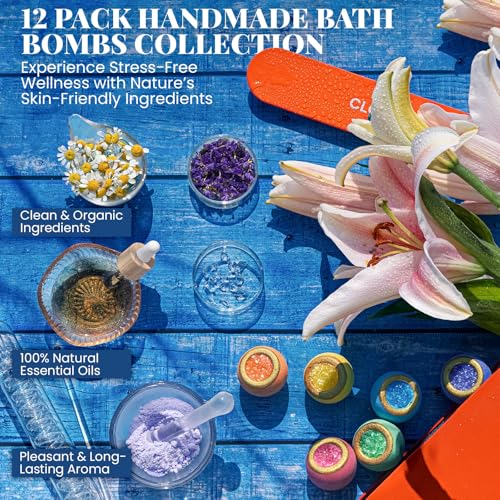 Crystal Bath Bomb Gift Set ? 12 Pack with 6 Natural Scents, Organic Shower Bombs with Nourishing Bath Salts, Stress Relief Bubble Spa, Self Care Gifts for Women, Mom, Wife, and Daughter
