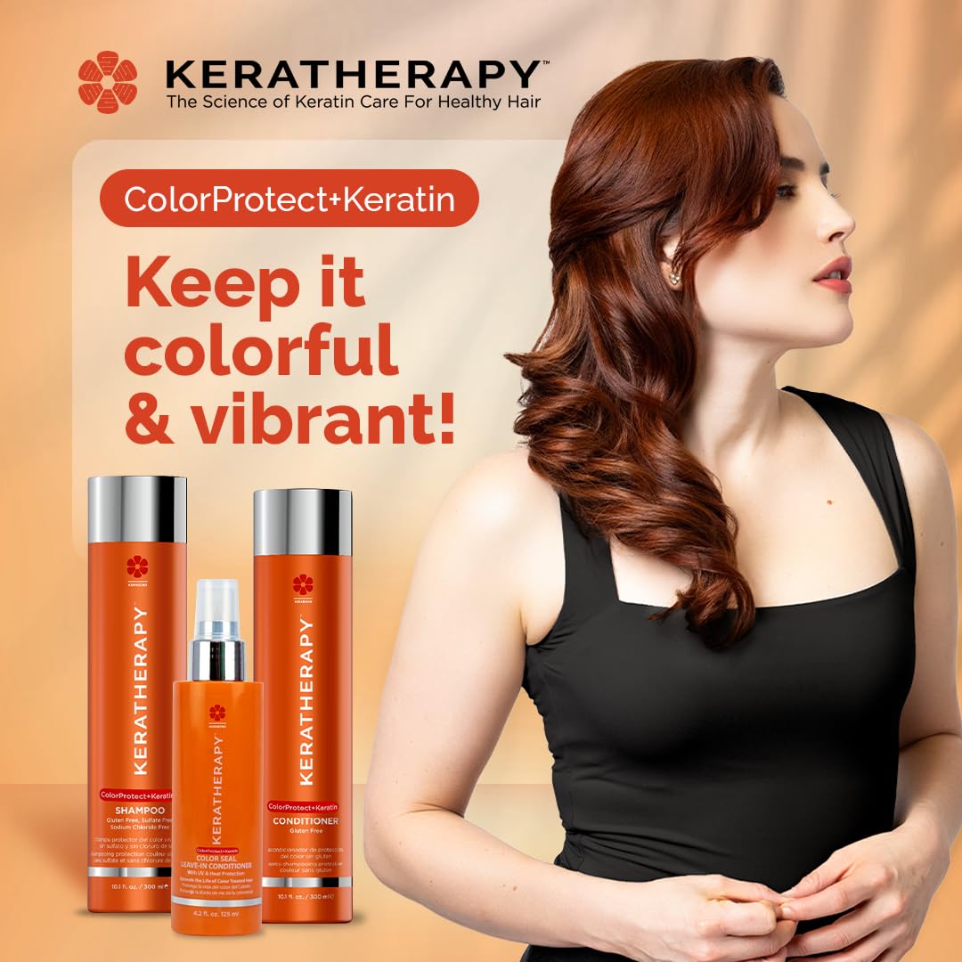 KERATHERAPY Keratin Infused Color Protect Shampoo, 10.1 fl. oz., 300 ml - Gluten Free Color Protecting Shampoo for Color Treated Hair with Kerabond Technology, Red Raspberry Oil, Omega 3 & 6
