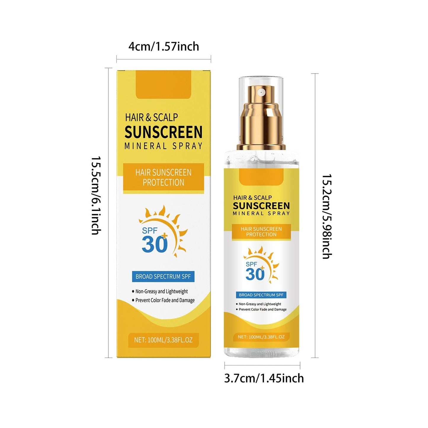 Hair & Scalp Sunscreen Spray SPF 30 | UV Protection Spray for Color-Treated Hair, Non-Greasy Scalp Shield with Coconut Oil | Broad Spectrum UVA/UVB Defense Against Fade & Dryness