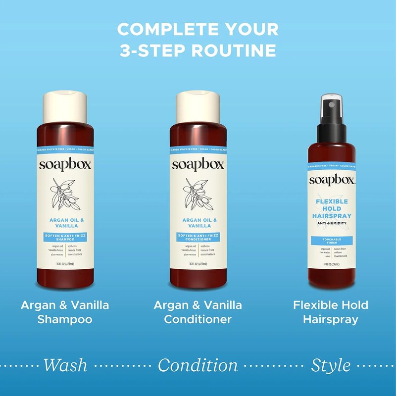 Soapbox Non Aerosol Hairspray, Anti Humidity & Flexible Hold Hairspray Adds Shine & Controls Frizz - Scented Anti Frizz Hair Spray with B5 & Aloe Vera - Touchable, Light, Soft Hold, Non-Aerosol - 8oz
