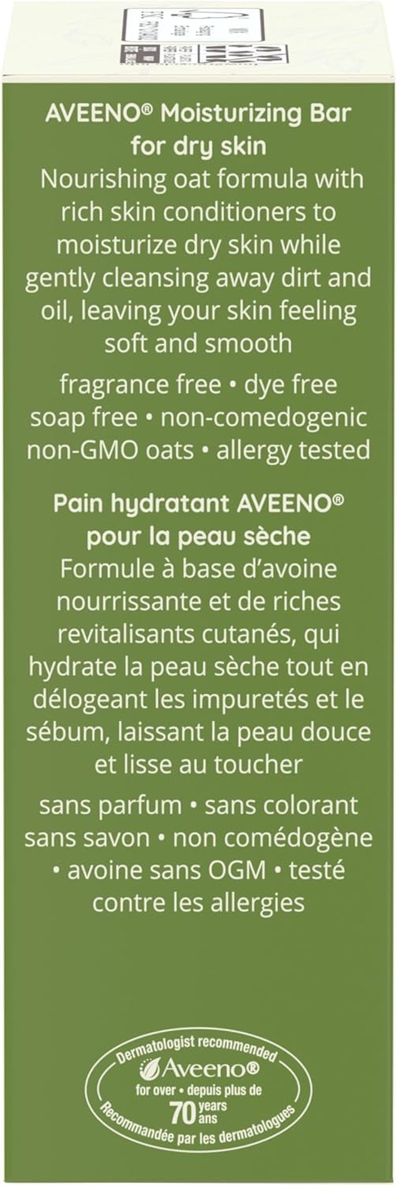 Aveeno Gentle Moisturizing Bar Facial Cleanser with Nourishing Oat for Dry Skin, Fragrance-free, Dye-Free, & Soap-Free, 3.5 oz (Pack of 4)