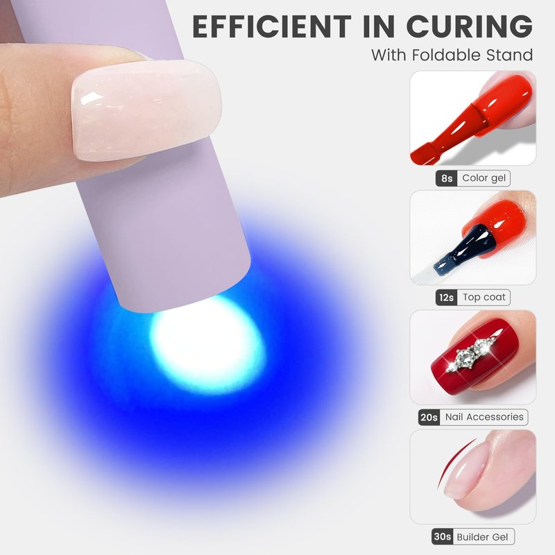 YTD Likomey Handheld UV LED Lamp for Gel Polish,Purple Quick Dry Mini Nail Light with Folding Bracket, Portable Cordless Rechargeable for Fast Curing UV Nail Glue Builder Extension Gel