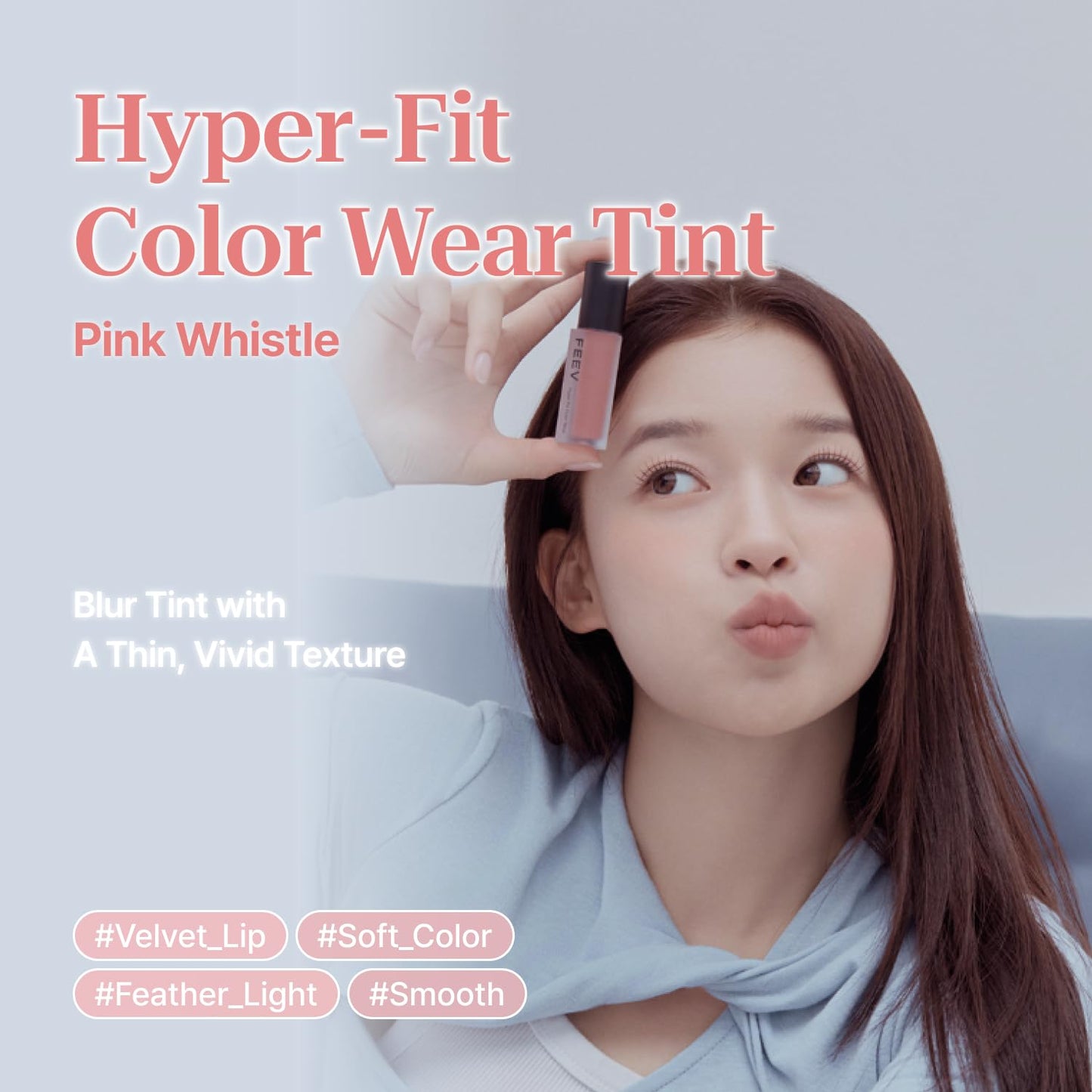 Feev Hyper Fit Color Wear Lip Tint, Long Lasting Matte Velvet Lip Stain with Olive Oil, Lightweight Non-Sticky Blurring K-Beauty Formula, Pink Whistle (0.12 Oz, 3.5 g)