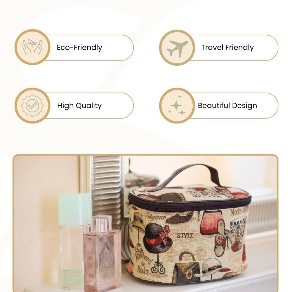 Signare Tapestry Toiletry Bag Makeup Organizer bag for Women with Fashion Boutique Design (TOIL-BOU)