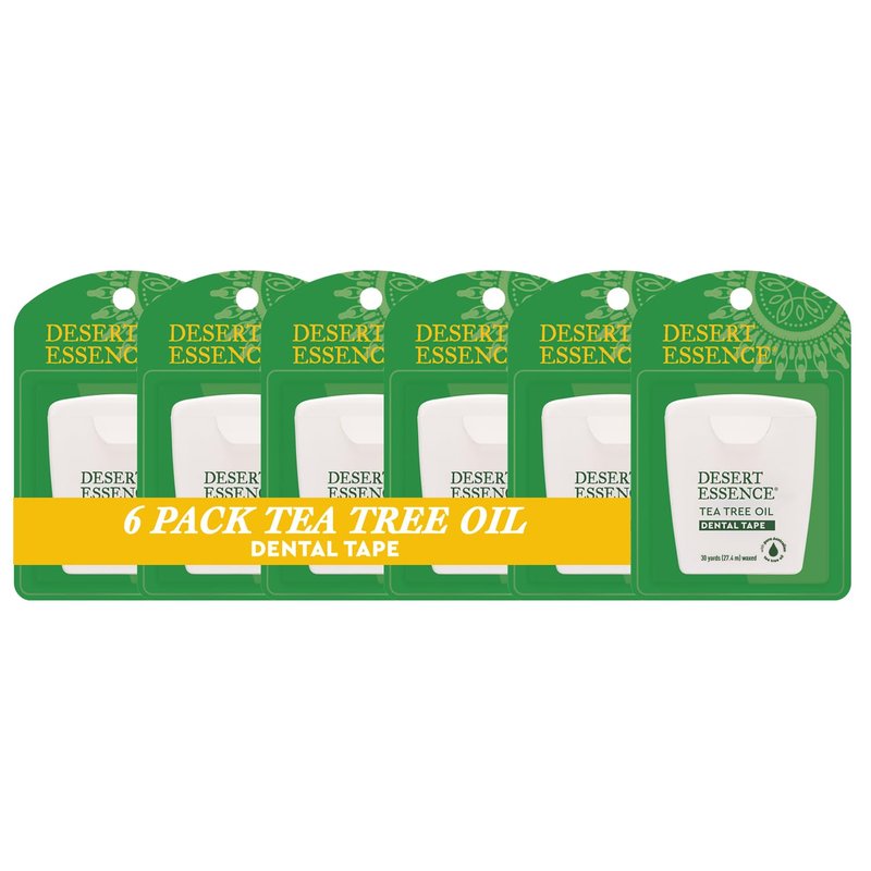 Desert Essence Tea Tree Oil Dental Tape - 30 Yards - Pack of 6 - Naturally Waxed w/Beeswax - Thick Flossing No Shred Tape - On The Go - Removes Food Debris Buildup - Cruelty-Free Antiseptic
