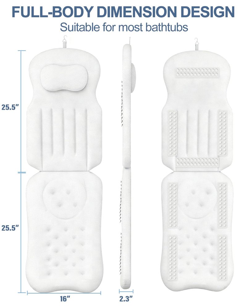 YSJILIDE Full Body Bath Pillow for Bathtub, Spa Bath Pillows for Tub Neck Head Neck Shoulder and Back Support, with Non-Slip Suction Cups/4D Air Mesh