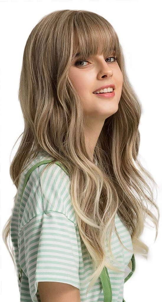 Esmee 24" Women Synthetic Wigs Long Wavy Blond with Fluffy Air Bangs Light