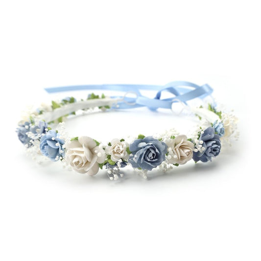 PoshMyra Flower Crown with Baby's Breath for Girls Wedding Communion (dusty blue-Toddler Size, dusty blue-Toddler Size)
