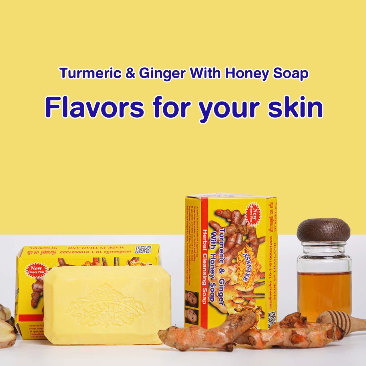 ASANTEE Turmeric & Ginger With Honey Cleansing Soap (Pack of 3)