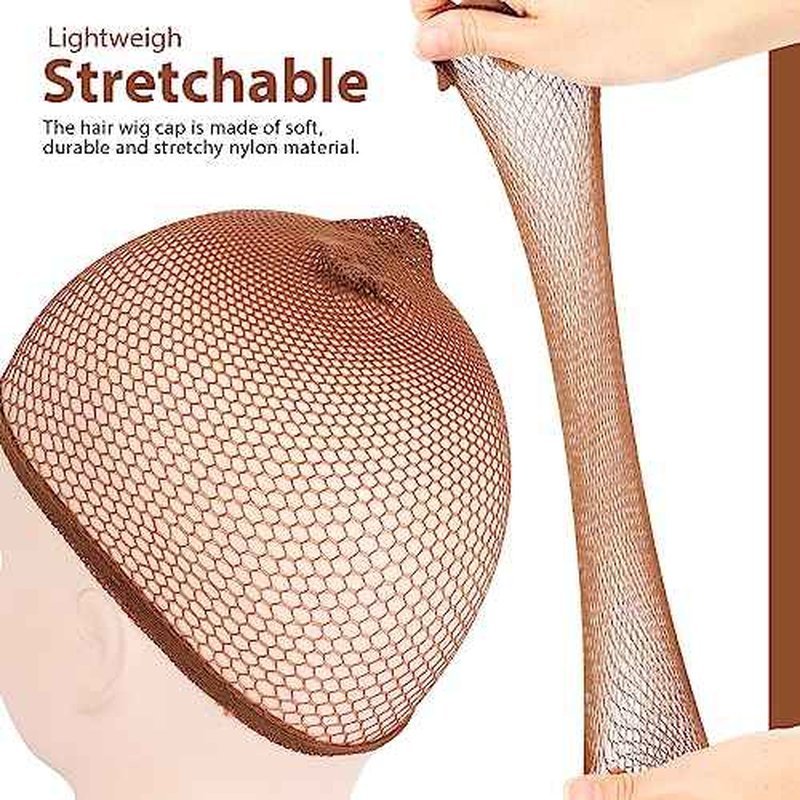 Fandamei Wig Cap, 6PCS Wig Caps for Women Kids Brown, Mesh Wig Cap Net, Closed End Hair Nets, Nylon Hair Net for Wigs for Halloween Rave Party Cosplay