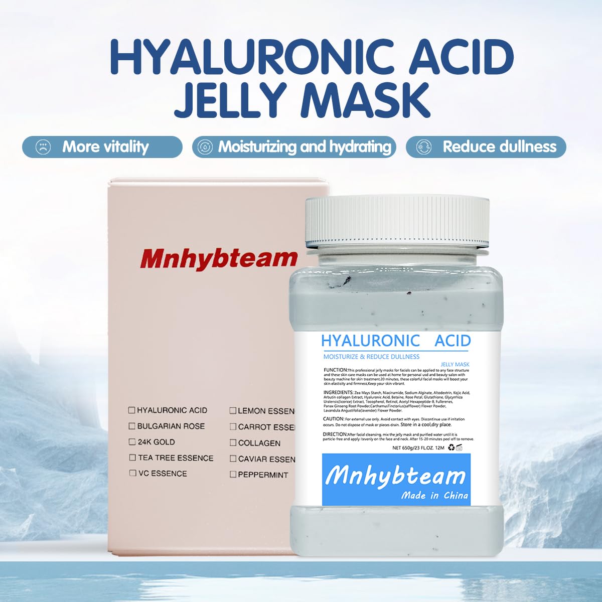 Mnhybteam Jelly Mask For Facials Professional, Facials Masks Professional Spa For All Skin Types, Hydrating & Moisturizing Rubber Peel-Off Gel Face Mask SkinCare, 23 Fl Oz (Hyaluronic Acid Pack of 1)