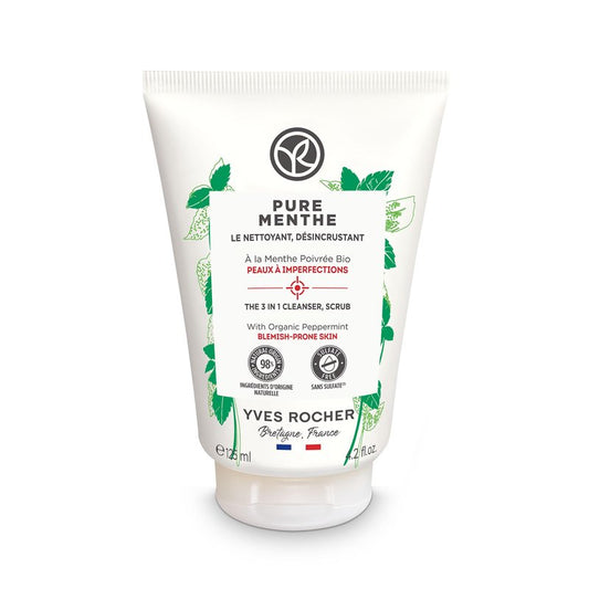 Yves Rocher The 3 in 1 Cleanser, Scrub & Blackheads – Pure Menthe | Face Cleanser to Unclog & Purify Pores | 4.2 fl oz