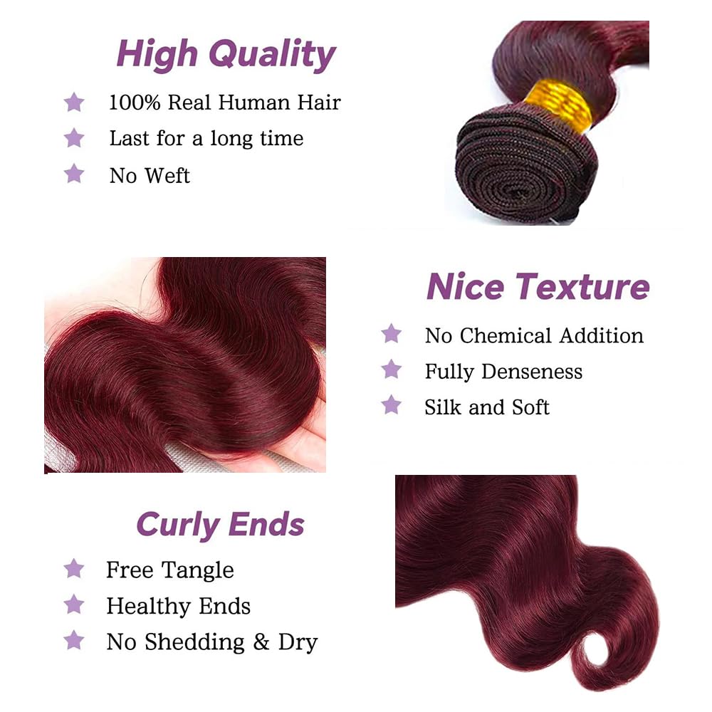 Burgundy Human Hair Bundles - 24 Inch Body Wave 12A Double Weft Brazilian Extensions | Wine Red 1 Pack