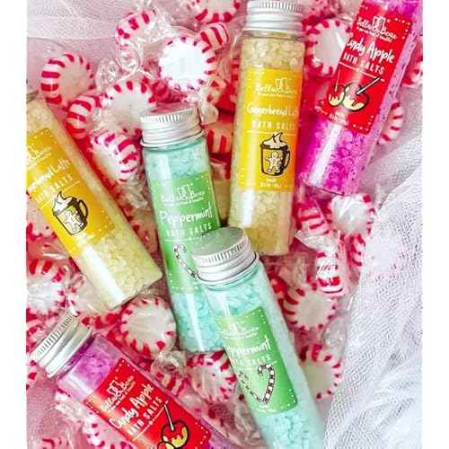 Bella and Bear Candy Land Bath Salts - Holiday Edition | Set of 6 Mini Bath Salts | Cruelty-Free & Vegan | Festive Scents Perfect Stocking Stuffer for Women, Teens, & Tweens