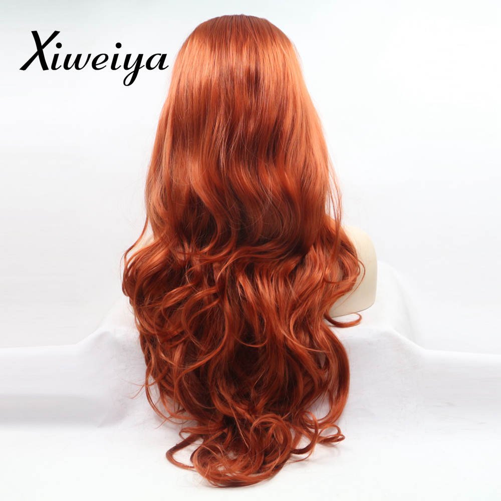 Xiweiya Long Wavy Copper Red Lace Front Wig Glueless Free Part Auburn Color Synthetic Wig for Women, Drag Queen with Heat Resistant Fiber Hair Replacement Wig Cosplay Halloween Wig 24 inch