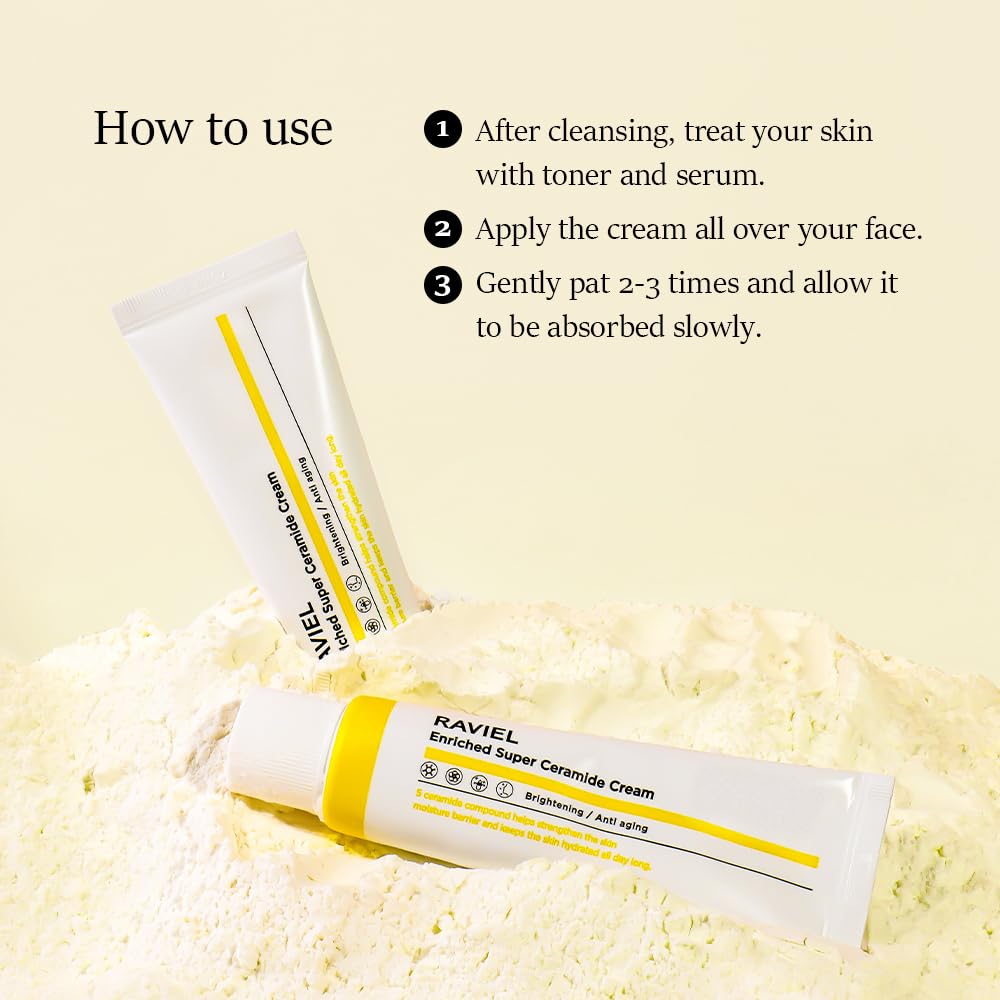RAVIEL Enriched Super Ceramide Cream | Skin Barrier moisturizer | Hydrating Nourishing with Hyaluronic Acid, Niacinamide for Sensitive skin | Korean skin care (1.69Fl. Oz, Pack of 2)