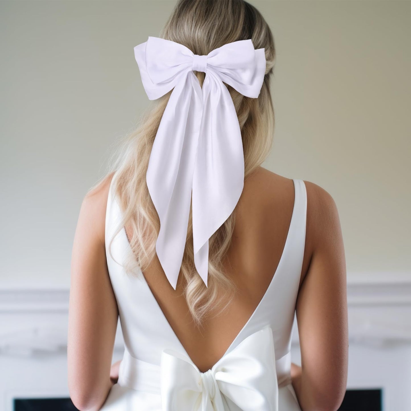 Mimorou 25 Pcs Satin Hair Bows Bulk Silky Big Hair Bows for Women Oversized Long Tail Ribbons Large Knot Clips Barrettes for Holiday Gifts(Plain)