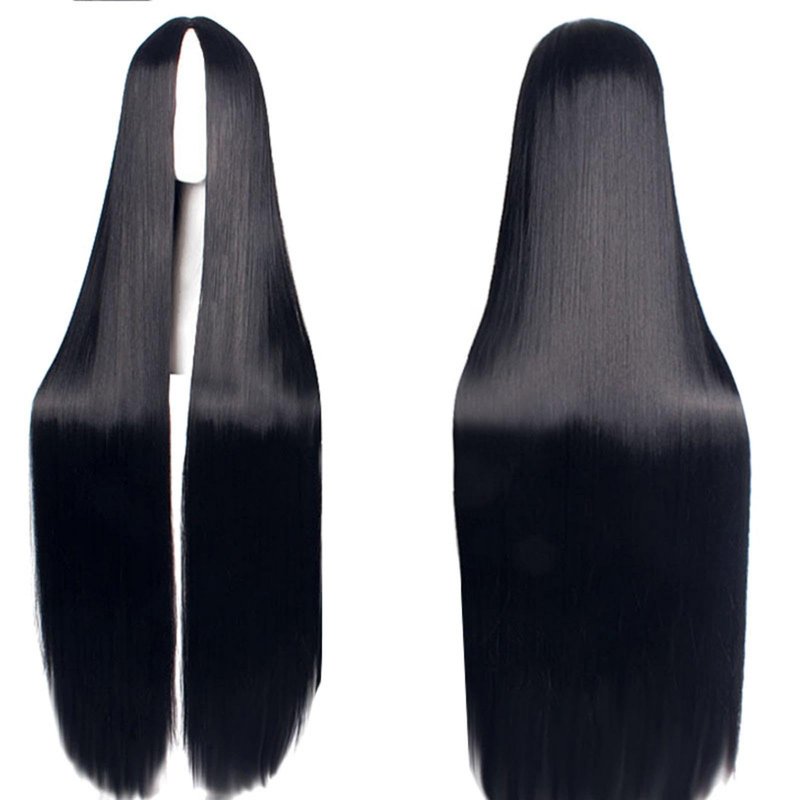 47'' 120cm Long Straight Black Wigs for Women Middle Part Synthetic Straight Black Wig Natural Heat Resistant Black Hair Wig No Bangs for Halloween Costumes Cosplay Party Daily Use