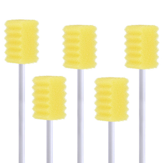 100 Pcs Disposable Mouth Swabs Sponge, BVN Oral Swabs, Oral Care Swabs Disposable, Mouth Swabs, Unflavored and Sterile Disposable Dental Swabsticks for Mouth Cleaning, Sawtooth-Shaped Yellow.
