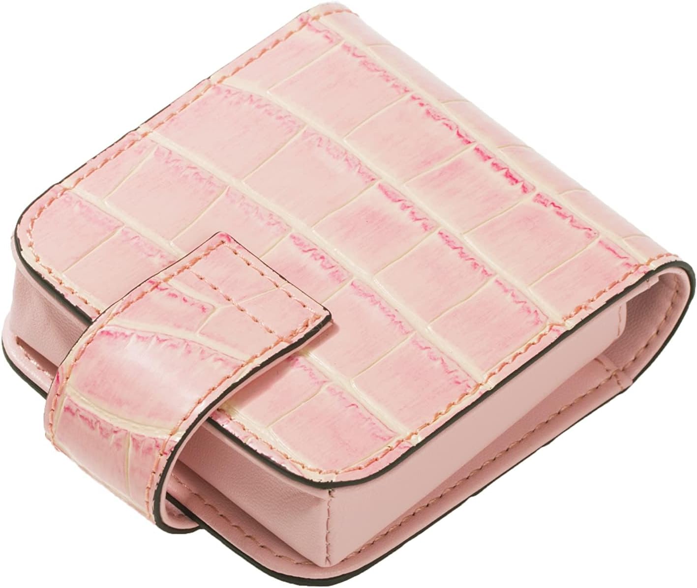 Leather Lipstick Case with Mirror - Women's Portable Travel Cosmetic Pouch | Mini Bright Red Makeup Bag