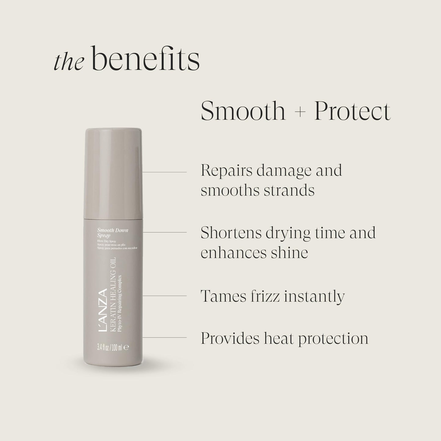 L’ANZA Keratin Healing Oil Smooth Down Spray, Heat Protectant Hairspray for Blowouts, Anti-Frizz Shine Enhancer with UV Protection, Smooths Flyaways, Sulfate Free & Cruelty Free (3.4 Fl Oz)