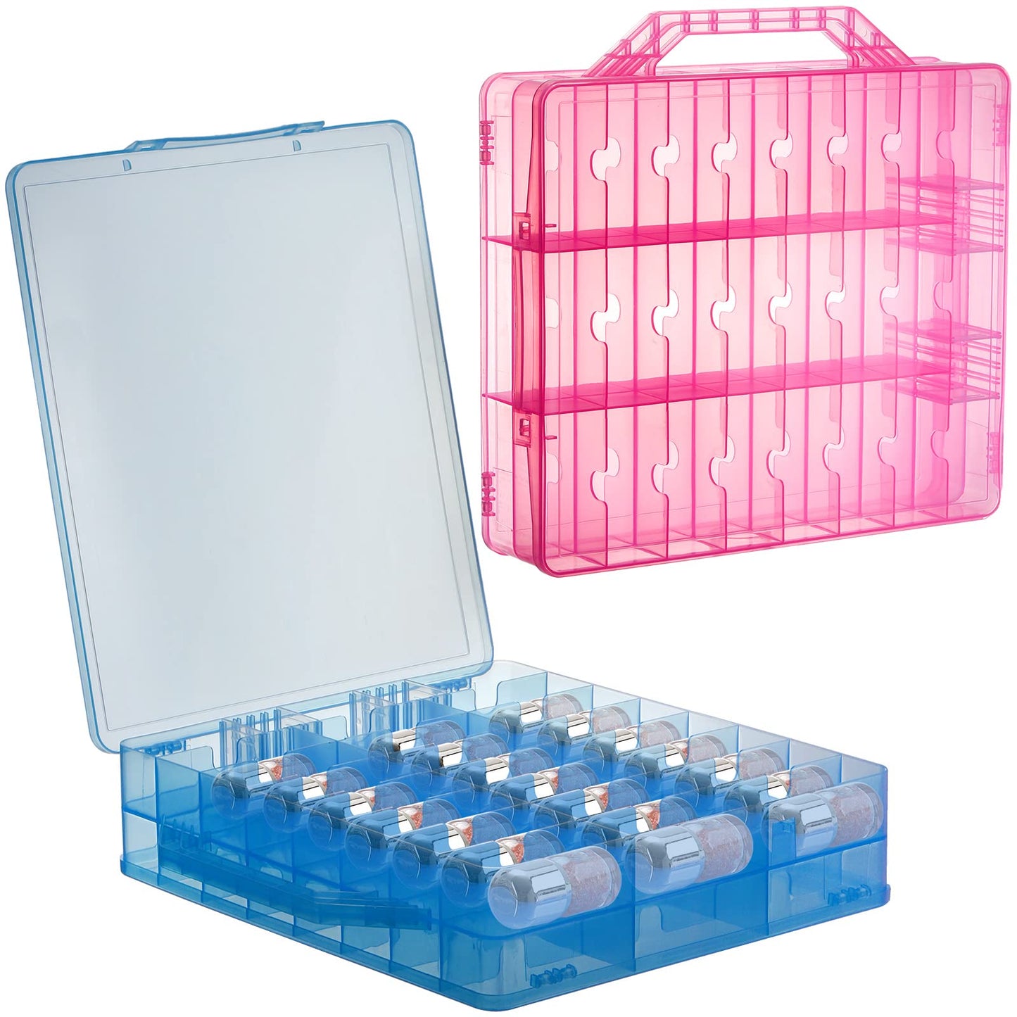Foraineam 2 Pack Double Side Nail Polish Organizer Transparent Nail Tools Holder Box Portable Universal Nail Polish Carrying Case with 8 Adjustable Dividers for Storage Display