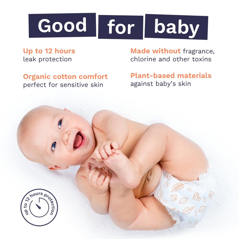 Pura Hypoallergenic Diapers, Size 3 (9-20 lbs) Monthly Pack, Overnight, up to 12 Hours Leak Protection, Suitable for Sensitive Skin, TCF, Super Soft Organic Cotton, 6 Packs of 26 (156 Baby Diapers)