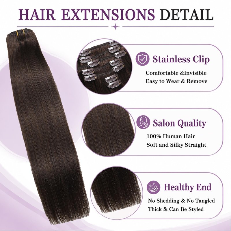 Human Hair Clip in Extensions for Women Clip in Hair Extensions Real Human Hair 7Pcs #4 Medium Brown Easy to Install Silky Straight Human Hair Clip ins 14 Inch 85g