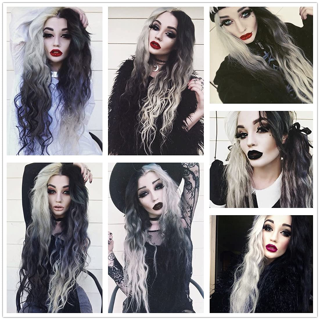 Mildiso Long Wigs for Women 26'' Black White Wig Cute Colorful Hair M051