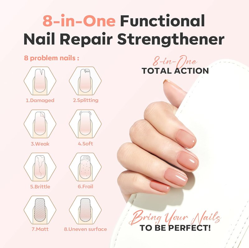 Modelones Nail Strengthener - Extra Strong Growth Hardener for Damaged Nails | 15ml Nude Polish