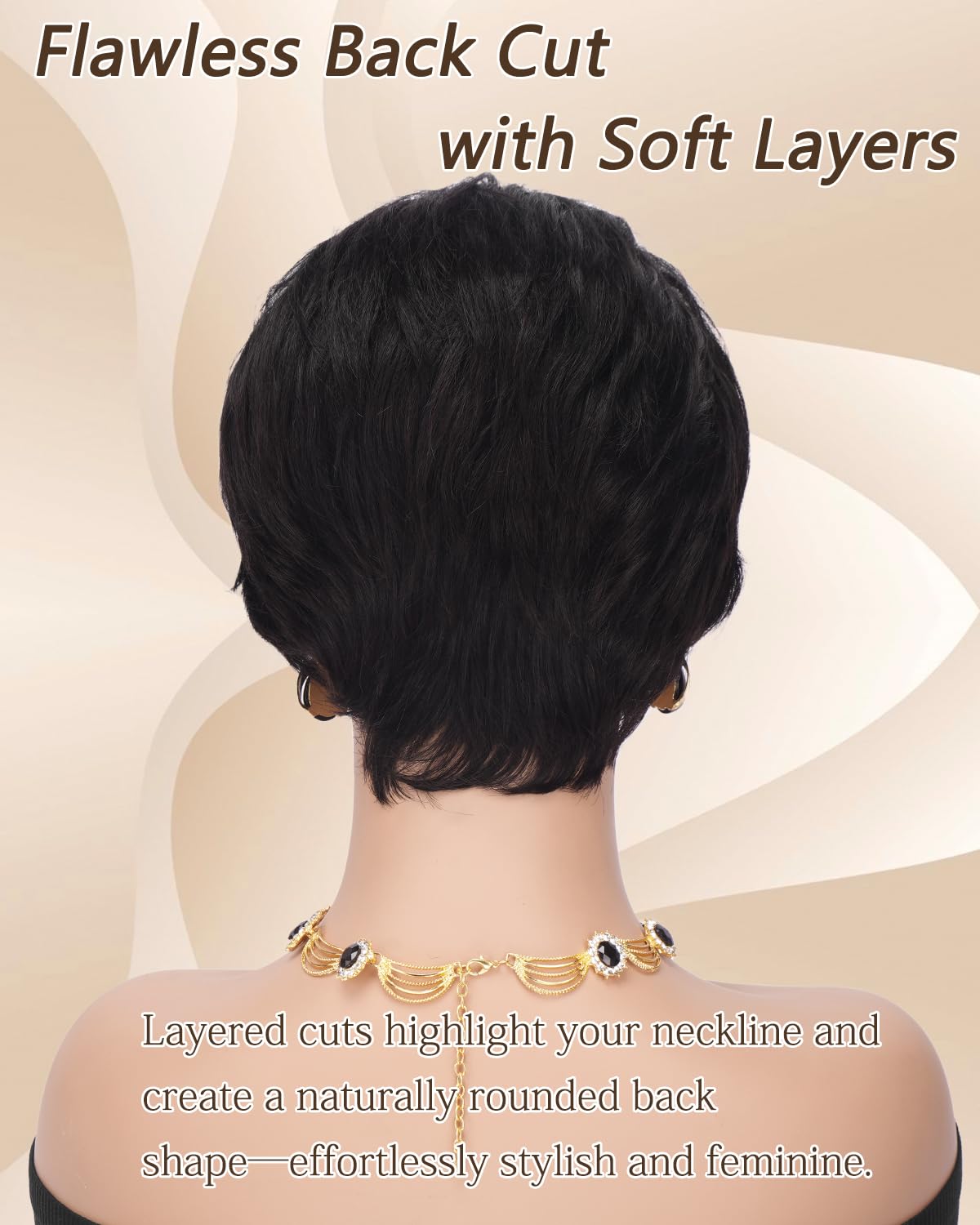 Pixie Cut Wig - Human Hair Short Wig with Bangs for Black Women | Natural Black Glueless Layered Style