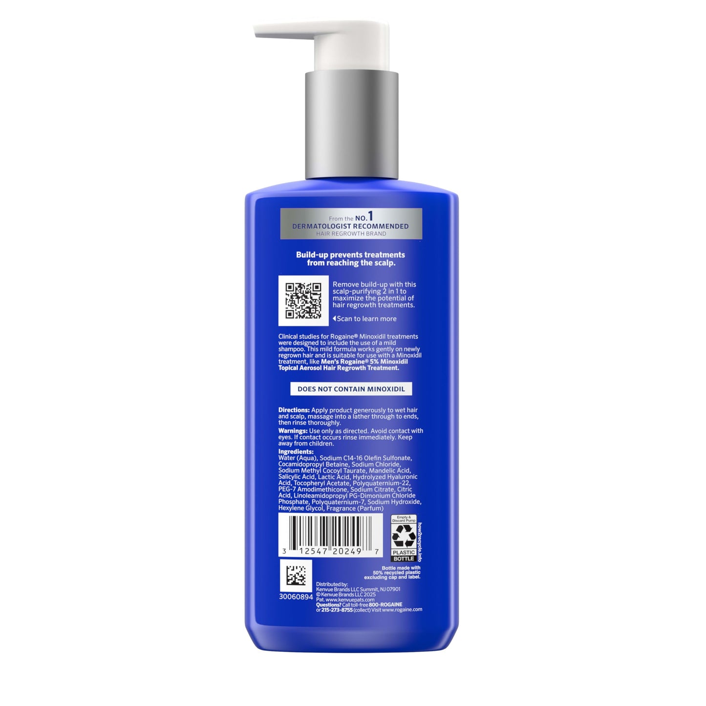 Rogaine Men's Pre-Growth 2 in 1 Shampoo + Conditioner with Triple Acid Complex, Scalp Purifying Shampoo Removes Build-Up To Maximize Hair Regrowth Treatments, Not Minoxidil, 8.4 fl. oz