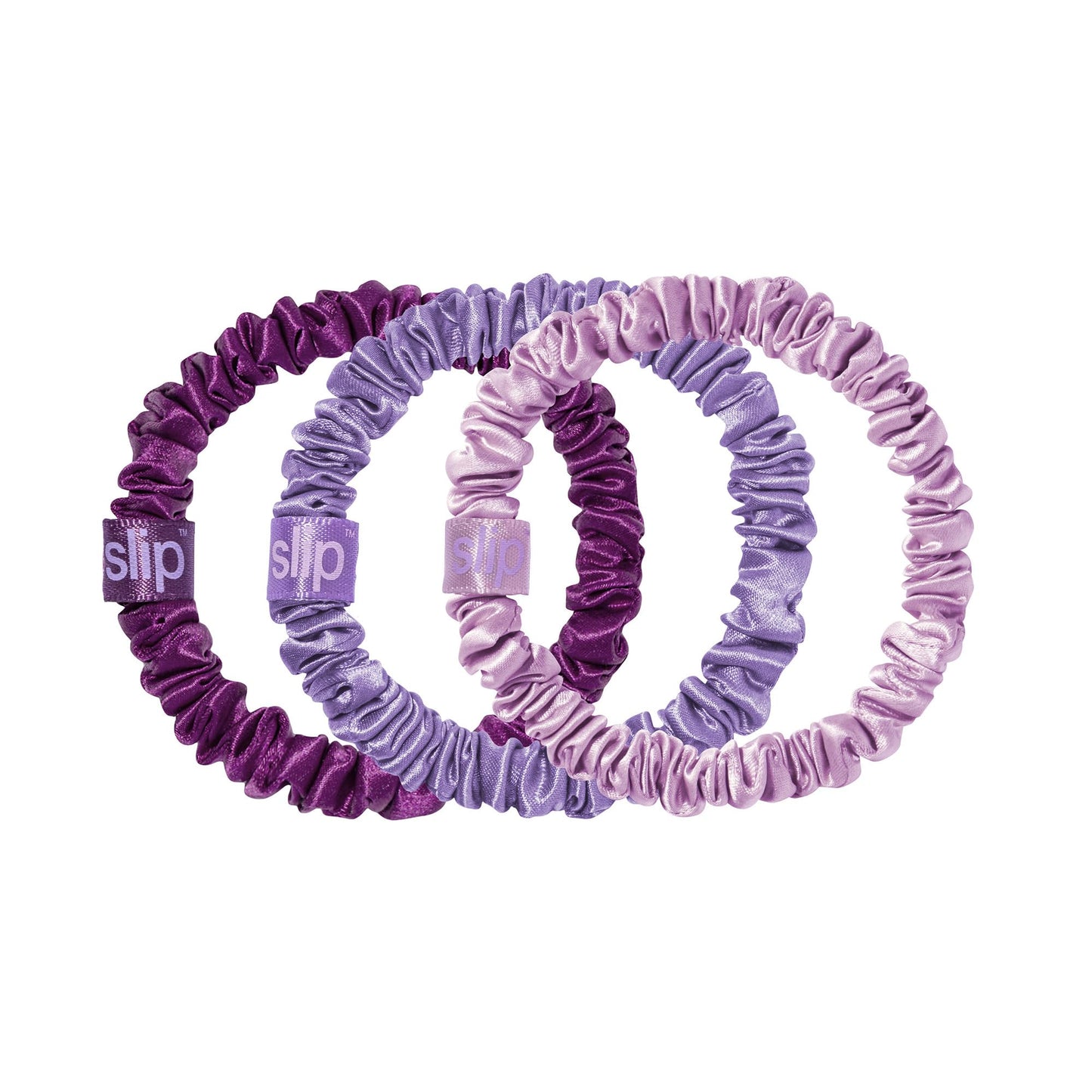 SLIP Silk Hair Ties — Skinny Scrunchies, No Damage, No Crease, Anti-Breakage | 100% Mulberry Silk | All Hair Types | Made with Proprietary Slipsilk™ | Set of 3, Amazon Exclusive, Violet