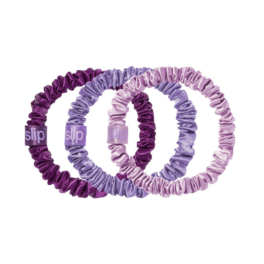 SLIP Silk Hair Ties — Skinny Scrunchies, No Damage, No Crease, Anti-Breakage | 100% Mulberry Silk | All Hair Types | Made with Proprietary Slipsilk™ | Set of 3, Amazon Exclusive, Violet