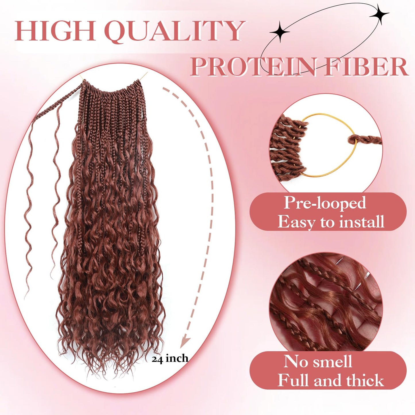 9 Packs Boho Box Braids Crochet Hair 24 Inch Pure Protein Fiber Similar to Human Hair Goddess Box Braids Crochet Hair With Curly Ends Pre Looped Bohemian Braid Hair Extension For Women(24 Inch,350#)