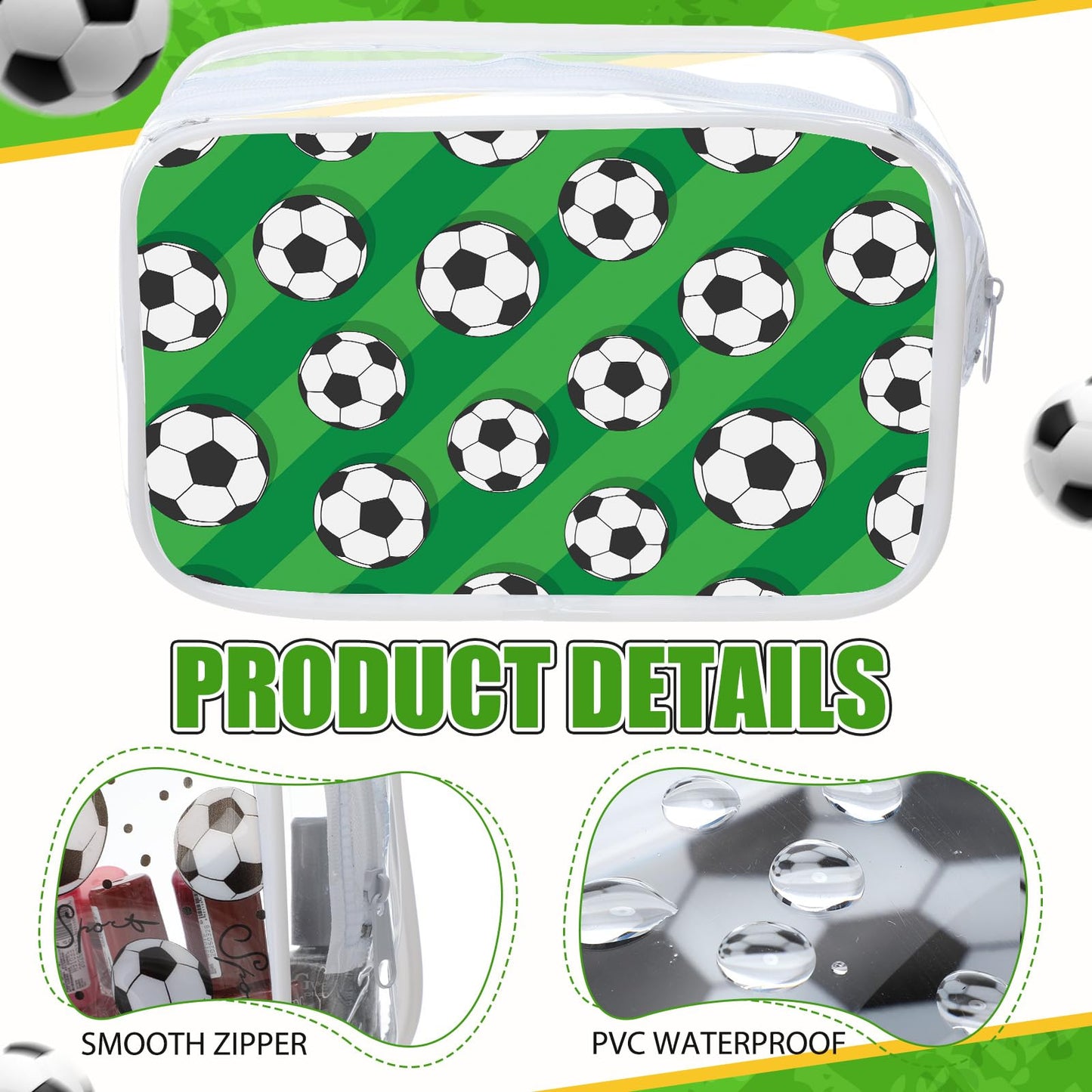 Meanplan 12 Pcs Soccer Theme Cosmetic Bag Clear PVC Makeup Bag Bulk Zippered Travel Toiletry Pouch Gift Accessories for Women Girls Birthday Party Favor Organizer