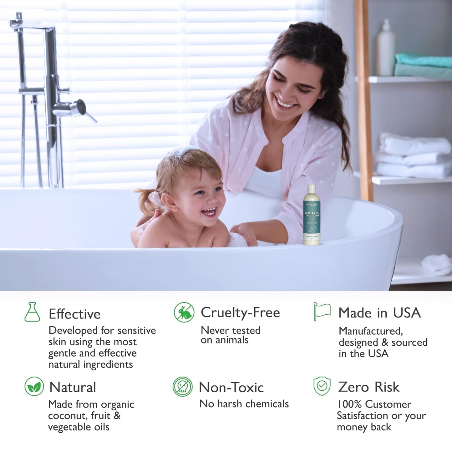 SoCal Suds & Company - Organic Baby & Kids Conditioner - Moisture Baby Hair Conditioner - Gentle Natural Vitamin Rich Ingredient Organic Oils for Babies and Kids Sensitive Scalp - Fragrance Free, 12oz