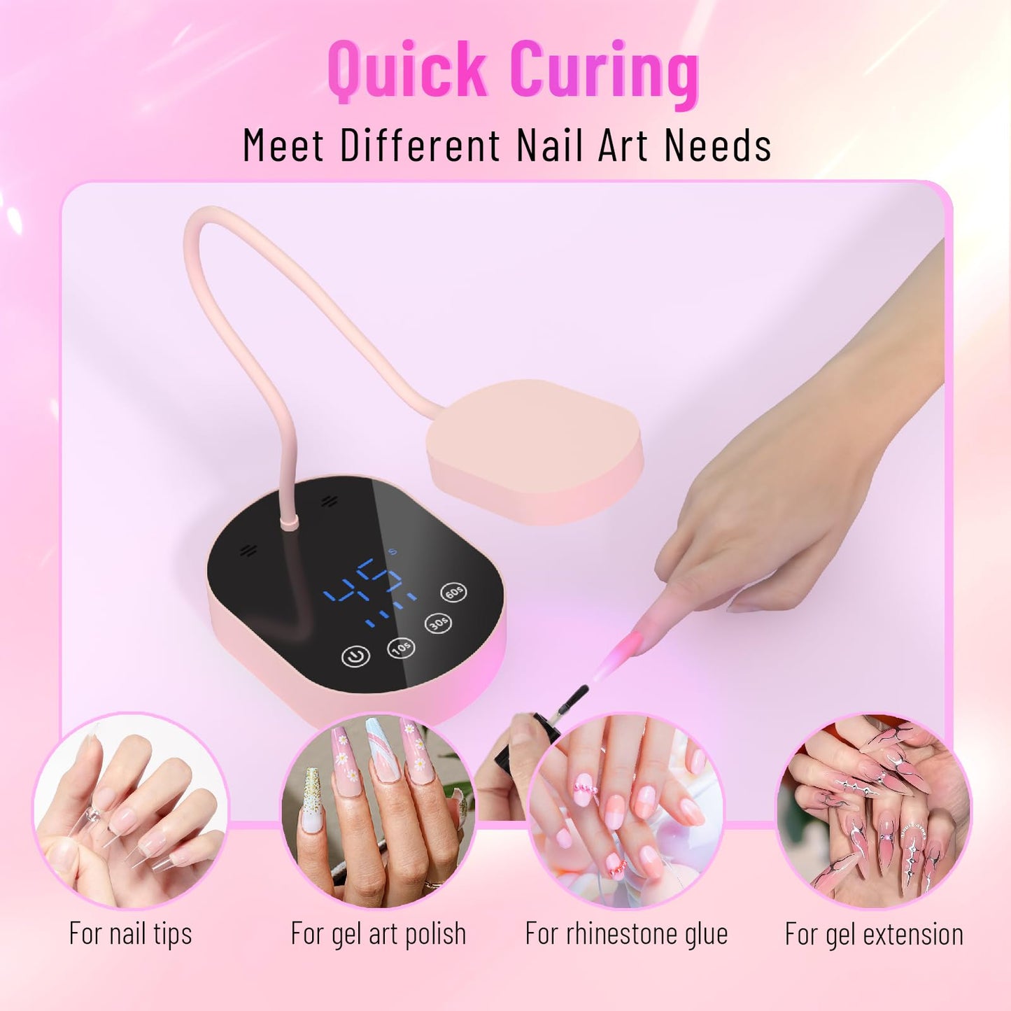 TCHMCITY Flash Cure lamp, 36W Mini Cordless Gel x Nail Lamp Flash Cure, Auto Sensor Gooseneck Portable USB Gel Nail Dryer U V Light with 3 Timers and LCD Display for Home DIY