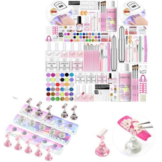 Saviland Acrylic Nail Kit for Beginners - Keratin Powder, Vitamin E Gel & Nail Stand