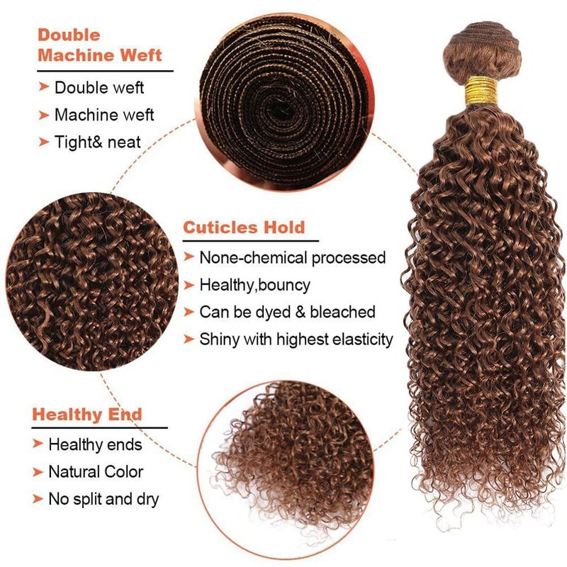 Kinky Curly Human Hair Bundles - Light Brown #30 Brazilian Remy Extensions | 8, 10, 12 Inch