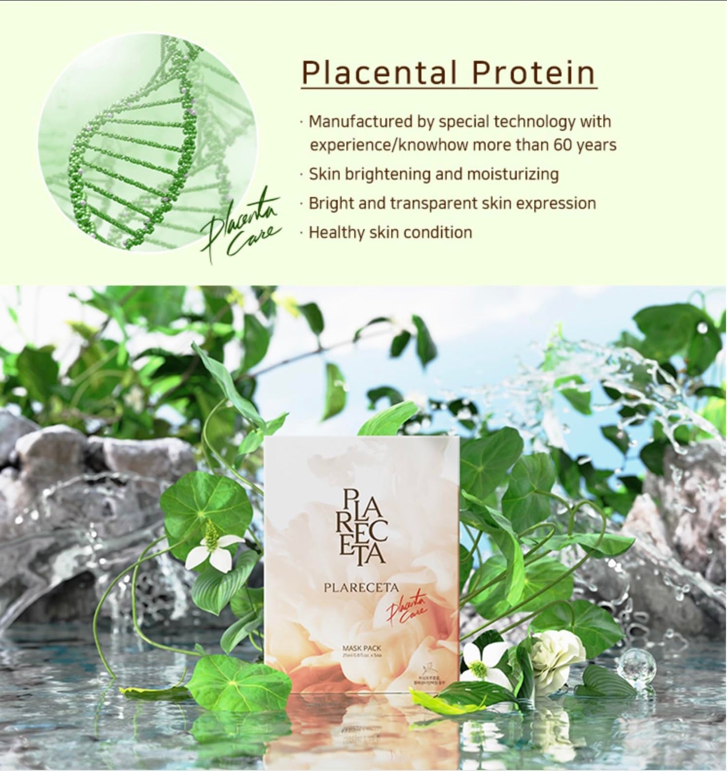 PLARECETA Placenta Facial Sheet Mask, Hydrating & Soothing with Hydrolyzed Collagen for Elasticity Improvement, Rejuvenates & Restores Skin